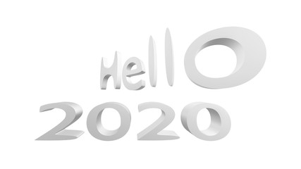 happy new year 2020, 3D ILLUSTRATION of 2020 grey green color in isolated white background. 4k resolution