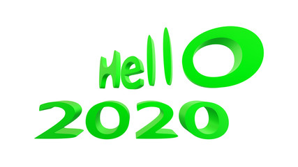 happy new year 2020, 3D ILLUSTRATION of 2020 hello green color in isolated white background. 4k resolution