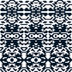 Ethnic geometric pattern. Black and white seamless background. Pixel boho ornament. Monochrome vector design.