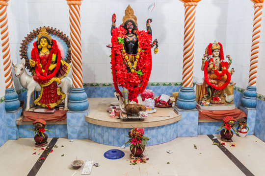 KHULNA, BANGLADESH - NOVEMBER 12, 2016: Interior of hindu temple Arya Dharmashava Kali Mandir in Khulna, Bangladesh