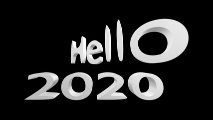 happy new year 2020, 3D ILLUSTRATION of 2020 hello grey color in isolated black background. 4k resolution