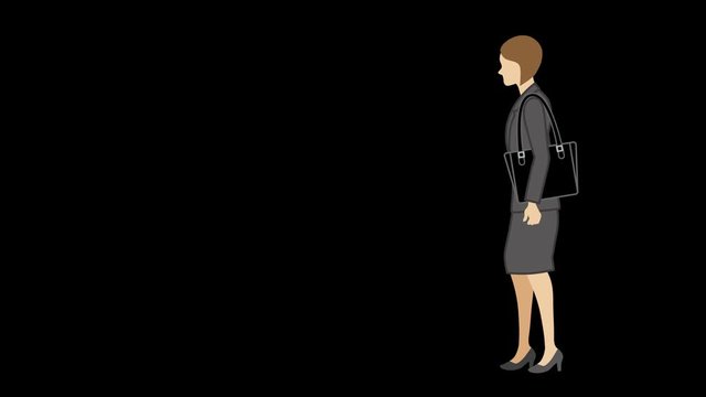 Alpha channel file - Animation of anonymous businesswoman who walk and passing through the screen