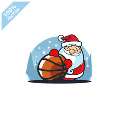 Basketball ball with santa claus christmas theme logo vector