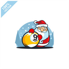 Billiard 9 ball with santa claus christmas theme logo vector