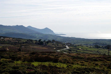 A view of beautiful countryside at the Llyn Peninsula in north west Wales. From the foothills of Snowdonia, a vista out the the Irish sea on a summers day.
