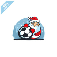 Football soccer ball with santa claus christmas theme logo vector