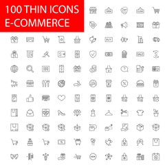 SHOPPING vs E-COMMERCE line thin icons set. Vector illustrations collection EPS10.