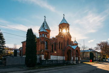 Naklejka premium Old Armenian Church of St. Gregory the Illuminator with sunlight in Vladikavkaz, Russia