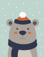 cute winter card with bear
