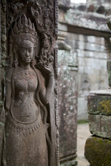 Angkor Wat bas-relief depicting a woman, Angkor Archaeological Park, Siem Reap, Cambodia