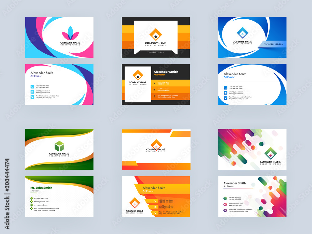 Aufkleber abstract business card or visiting card design set in front and back view.
