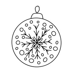 Christmas and new year winter icons. Christmas ball, decoration, toy. Hand drawn monochrome set, black and white. Happy, holiday, celebration. Isolated object on white background. Art Line.  Doodle