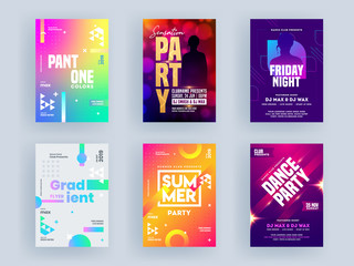 Set of Advertising Flyer Design like as Pantone Color, Sensation, Friday Night, Gradient, Summer, Dance Party.