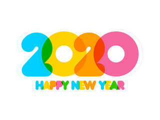 Flat Style Colorful Happy New Year 2020 Text on White Background.