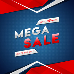 Mega Sale Poster Design with 50% Discount Offer on Abstract Background for Advertising Concept.