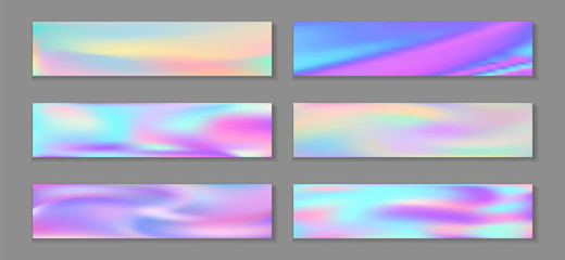 Fototapeta premium Neon holo hipster banner horizontal fluid gradient princess backgrounds vector set. Fantasy neon 
