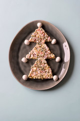 Christmas edible tree. Olivier salad is a popular New Year's dish in Russia.