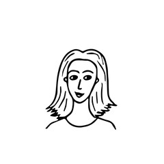 avatar portrait of a young woman with beautiful hair and a smile in a hand drawn doodle style