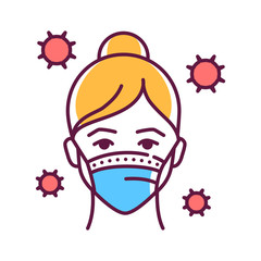 Protective mask color line icon. Flu, virus, epidemic prevention. Pictogram for web page, mobile app, promo. UI UX GUI design element.