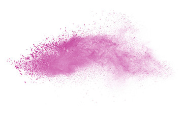 Pink powder explosion on white background. Paint Holi.
