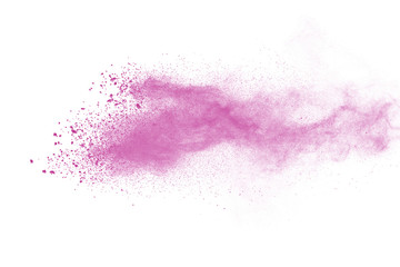 Pink powder explosion on white background. Paint Holi.