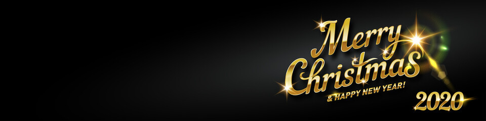 Merry Christmas Golden Text Calligraphic Lettering for Invitation and Greeting Card. Design Card Template. Calligraphy Font style Banner on Dark Green Backdrop