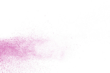 Pink powder explosion on white background. Paint Holi.