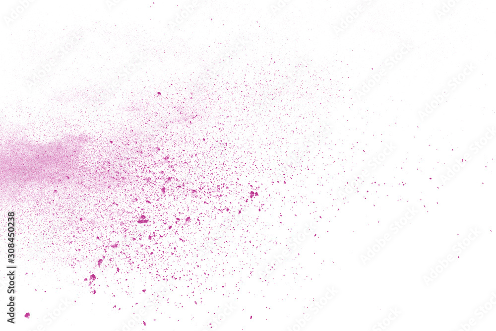 Wall mural pink powder explosion on white background. paint holi.