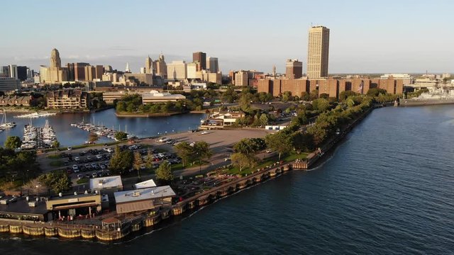 aerial view of Buffalo New York from Lake Erie