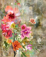 Obraz na płótnie Canvas Abstract art colorful flowers painting. Spring multicolored illustration.
