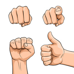 Set of Realistic Human Hands Showing Different Gestures and Signals. Signs for Web, Poster or Info Graphic on White Backdrop