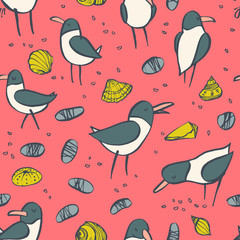 Seamless pattern with seagulls. Hand drawn vector illustration. The sketch drawing.