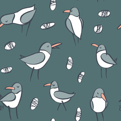 Seamless pattern with seagulls. Hand drawn vector illustration. The sketch drawing.