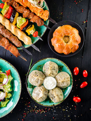 Georgian dumpling or Khinkali. Georgian homemade manti