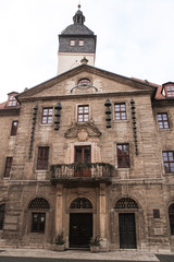 Naklejka premium Bad Langensalza; Rathausportal mit Glockenspiel