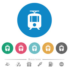 Tram flat round icons