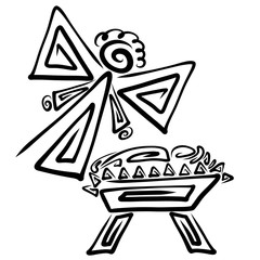 Angel and Savior lying in a manger