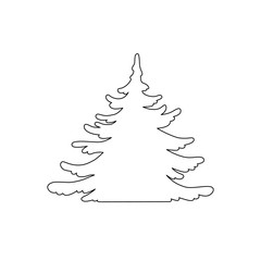Pine tree vector silhouette. Hand drawn stylized monochrome illustration isolated on white background. Element design for Christmas card, banner. Cut out of paper, template laser plotter cutting