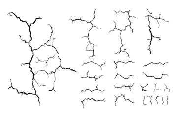 lots lines of crack ground for abstract background on white background