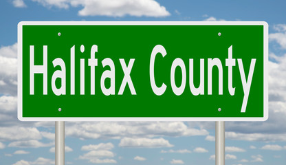 Rendering of a 3d green highway sign for Halifax County