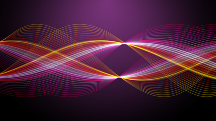 Beautiful Abstract Red Purple Yellow Curved Lines Twisted Spiral On Purple Background