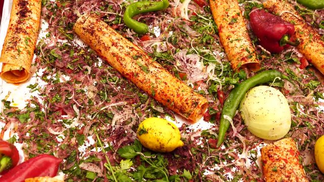 Gaziantep gastronomy with different kind of food, Turkey        