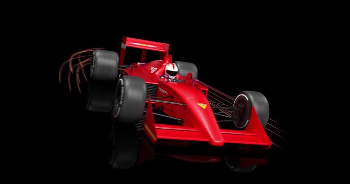 Generic Red Racing Car Speeding In Slow Motion On Black Background. Light Streaks Moving With Car Slowly. High Quality 4K 3D Animation
