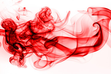 Red smoke abstract on white background, movement of ink water color