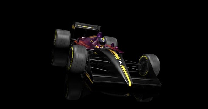 Generic Racing Car Speeding In Slow Motion On Black Background. High Quality 4K 3D Animation