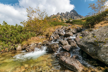 Mountain stream in Litvorova valley in Slovakian High Tatras in late autumn.
