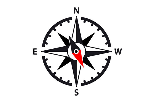 Compass Vector Icon. North, South, East and West indicated. Arrow Compass Icon