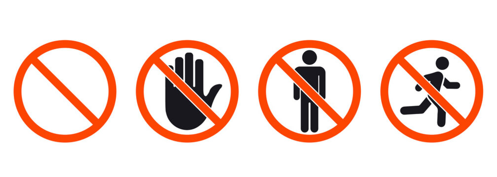 No entry sign. Stop signs collection. Man stands, walk and run. People symbol. Hand stop and no man walk . Prohibitory signs pedestrians. No entry. The sign of the stop. the hand in the red circle