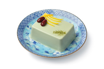 Japanese matcha tofu on a dish