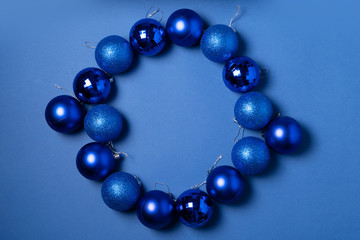 Christmas flat lay scene with glass balls